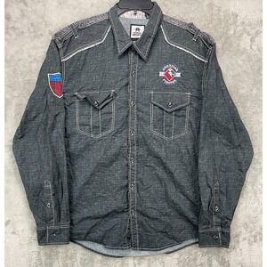 American Fighter Men's Offensive Line Shirt 2XL Slim Black Embroidered Button Up